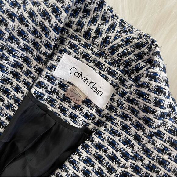 Calvin Klein Tweed White & Blue Dressy Trench Coat Jacket 6 Petite - Picture 6 of 7